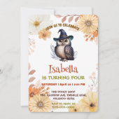 かわいいフクロウ動物の花漫画バースデーパーティー 招待状 (正面)