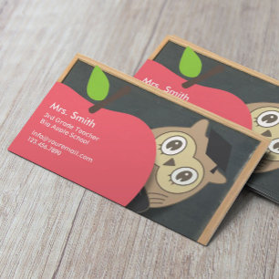 かわいいフクロウ及びAppleの黒板の先生 名刺