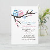 かわいいフクロウ夫婦の赤ちゃんシャワー 招待状 (スタンド正面)