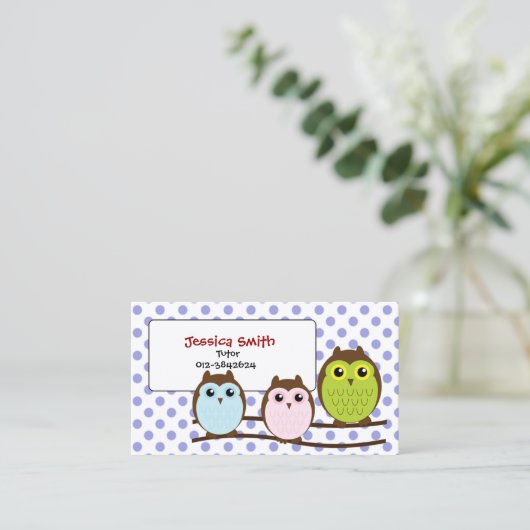 かわいいフクロウ家庭教師チャイルドケアベビーシッター 名刺 (スタンド正面)