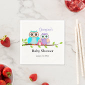 かわいいフクロウ家族の女の子の赤ちゃんシャワーナプキン スタンダードカクテルナプキン (インサイチュ)