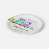 かわいいフクロウ家族の女の子ベビーシャワー紙プレート ペーパープレート (アングル)