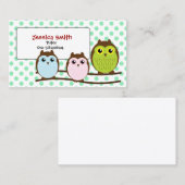 かわいいフクロウ家族ライトグリーンチュータービジネスカード 名刺 (正面/裏面)