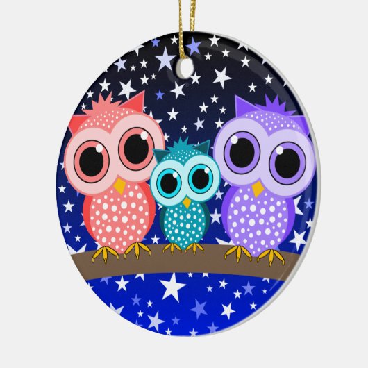 かわいいフクロウ家族 セラミックオーナメント (左)