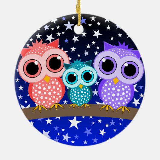かわいいフクロウ家族 セラミックオーナメント (裏面)
