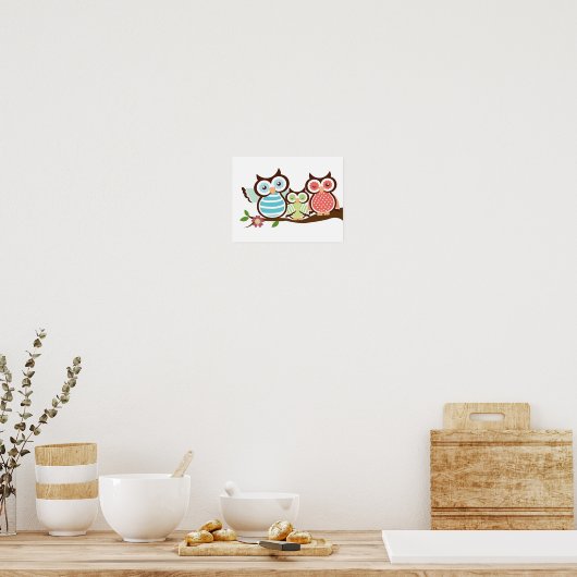 かわいいフクロウ家族 ポスター (キッチン)