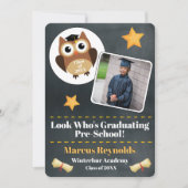 かわいいフクロウ就学前の写真発表 招待状 (正面)