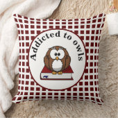 かわいいフクロウ愛アニマルブラウンレッドプレイド クッション (ブランケット)