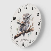 かわいいフクロウ愛好家を追加文字時計 ラージ壁時計 (傾斜)