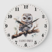 かわいいフクロウ愛好家を追加文字時計 ラージ壁時計 (正面)