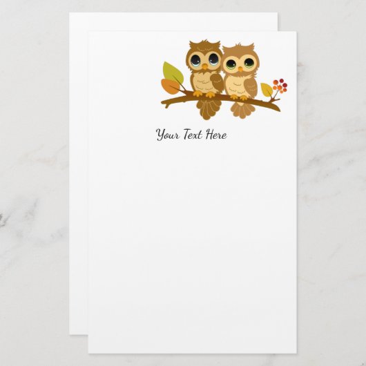 かわいいフクロウ文房具 便箋 (正面/裏面)
