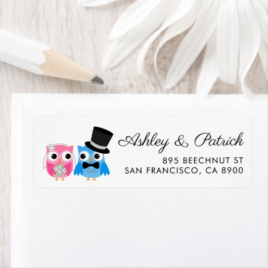 かわいいフクロウ新婦結婚ズ ラベル (インサイチュ)