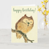 かわいいフクロウ日本のファインアート誕生日 カード (黄色い花)