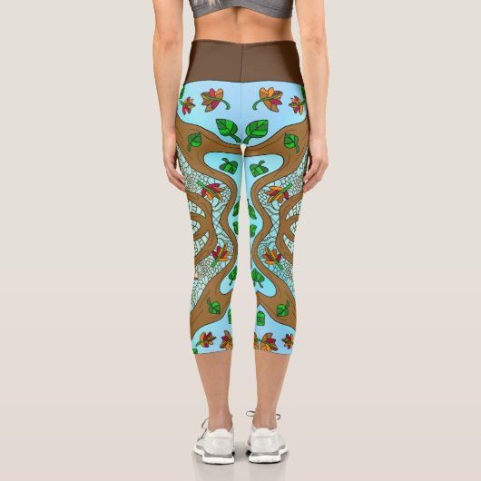 かわいいフクロウ曼荼羅のアートワーク カプリレギンス (裏面)