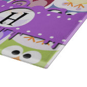 かわいいフクロウ柄フクロウカラフルズ柄モノグラム カッティングボード (角)