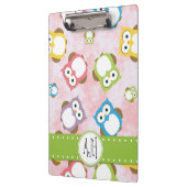 かわいいフクロウ柄フクロウカラフルズ柄モノグラム クリップボード (左)