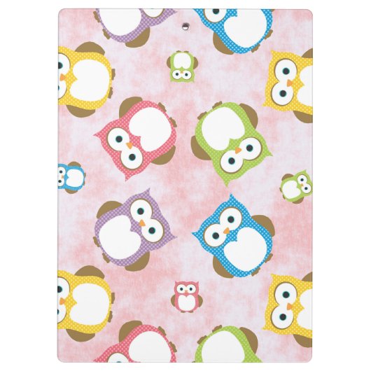 かわいいフクロウ柄フクロウカラフルズ柄モノグラム クリップボード (裏面)
