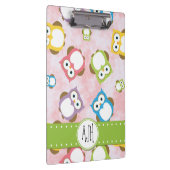 かわいいフクロウ柄フクロウカラフルズ柄モノグラム クリップボード (右)