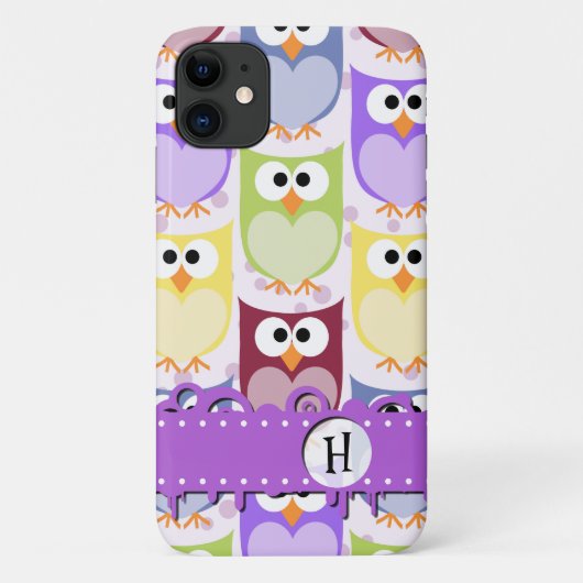かわいいフクロウ柄フクロウカラフルズ柄モノグラム Case-Mate iPhoneケース (裏面)