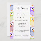 かわいいフクロウ柄フクロウカラフルズ、赤ちゃんシャワー 招待状 (正面)