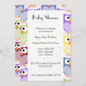 かわいいフクロウ柄フクロウカラフルズ、赤ちゃんシャワー 招待状 (正面/裏面)