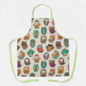 かわいいフクロウ模様 エプロン (正面)