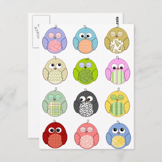 かわいいフクロウ模様 ポストカード (正面/裏面)
