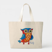 かわいいフクロウ漫画イラストレーション ラージトートバッグ (裏面)