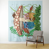 かわいいフクロウ科きのこ雨 タペストリー (インサイチュ)