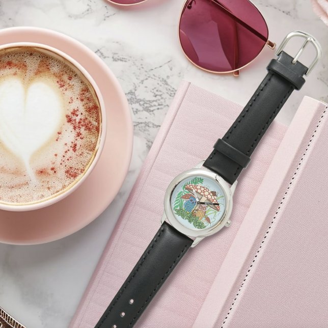 かわいいフクロウ科きのこ雨 腕時計 (クリエイターアップロード済み)