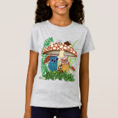 かわいいフクロウ科きのこ雨 Tシャツ (正面)