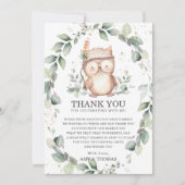かわいいフクロウ素朴の緑の赤ちゃんシャワー誕生日 サンキューカード (正面)