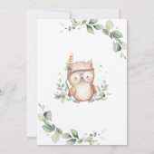 かわいいフクロウ素朴の緑の赤ちゃんシャワー誕生日 サンキューカード (裏面)