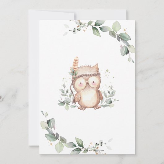 かわいいフクロウ素朴の緑の赤ちゃんシャワー誕生日 サンキューカード (裏面)