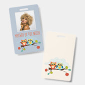 かわいいフクロウ結婚をテーマにした青いオレンジ バッジ (正面&裏面)