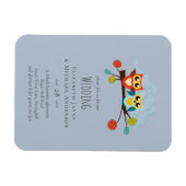 かわいいフクロウ結婚をテーマにした青いオレンジ マグネット (横)