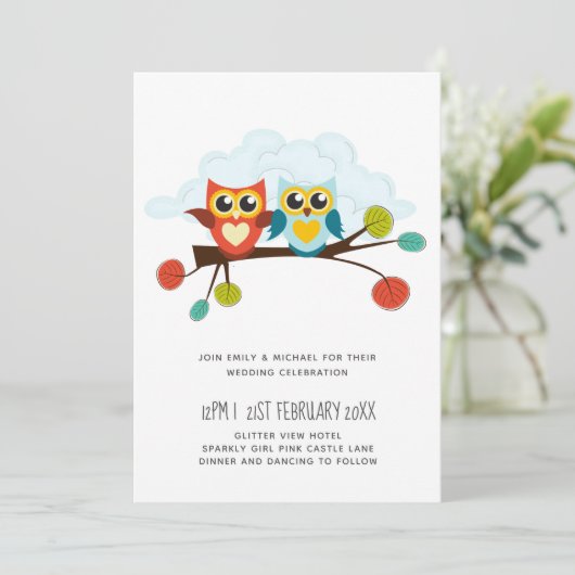 かわいいフクロウ結婚ズをテーマにしたブルーオレンジ (スタンド正面)