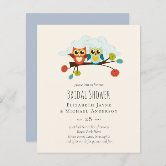 かわいいフクロウ結婚ズをテーマにしたブルーオレンジ (正面/裏面)