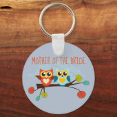 かわいいフクロウ結婚ズをテーマにしたブルーオレンジ キーホルダー (正面)