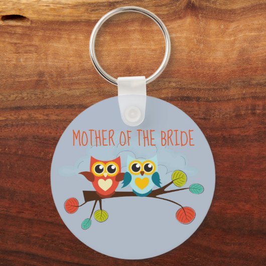 かわいいフクロウ結婚ズをテーマにしたブルーオレンジ キーホルダー (正面)