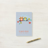 かわいいフクロウ結婚ズをテーマにしたブルーオレンジ ポストイット (デスク上)