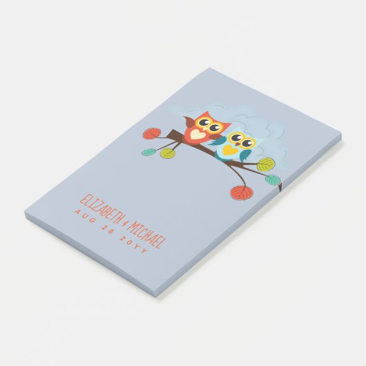 かわいいフクロウ結婚ズをテーマにしたブルーオレンジ ポストイット (アングル)