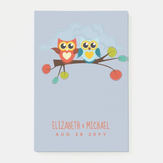 かわいいフクロウ結婚ズをテーマにしたブルーオレンジ ポストイット (正面)