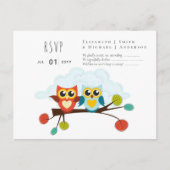 かわいいフクロウ結婚ズをテーマにしたブルーオレンジ ポストカード (正面)