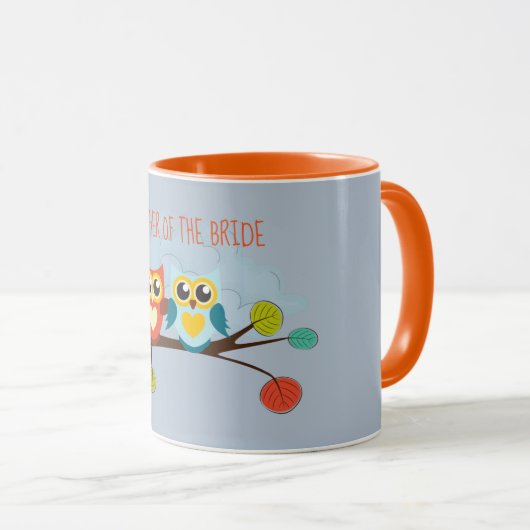 かわいいフクロウ結婚ズをテーマにしたブルーオレンジ マグカップ (正面右)