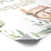 かわいいフクロウ緑の赤ちゃんシャワーおむつラッフルサイン ポスター (角)