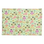 かわいいフクロウ緑。 枕カバー (裏面)