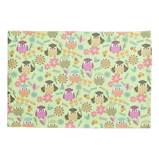 かわいいフクロウ緑。 枕カバー (裏面)