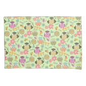 かわいいフクロウ緑。 枕カバー (正面)