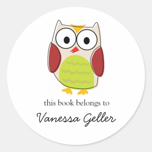 かわいいフクロウ蔵書票ラベル ラウンドシール (正面)